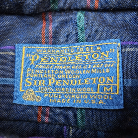 Vintage Sir Pendleton Plaid Wool Flannel Shirt M Blue Green 80s 90s USA - Picture 11 of 12